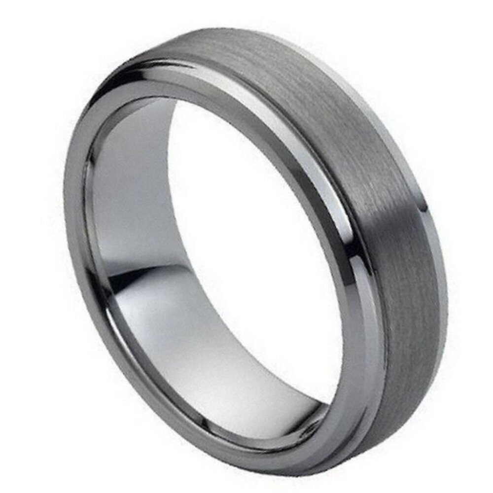 7mm Tungsten Wedding Band brushed center flat classic style